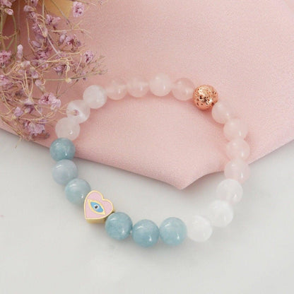 Serenity Healing Crystal Bracelet with Evil Eye Protection - Infused with Reiki Healing Energy - 3Rosebudsco.com