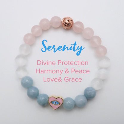 Serenity Healing Crystal Bracelet with Evil Eye Protection - Infused with Reiki Healing Energy - 3Rosebudsco.com