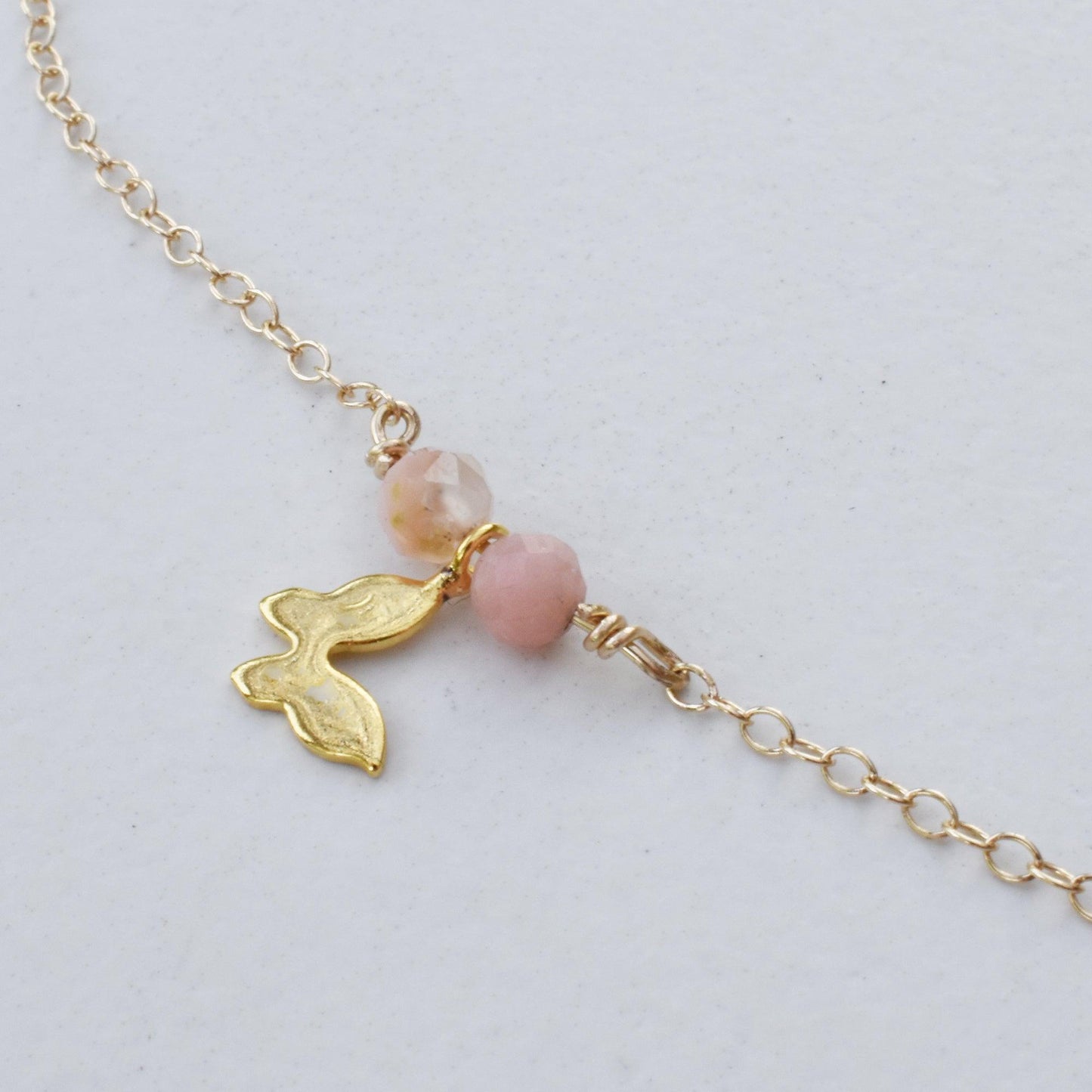 Girls necklace with Butterfly pendant and choice of pink opal or amethyst - 3Rosebudsco.com