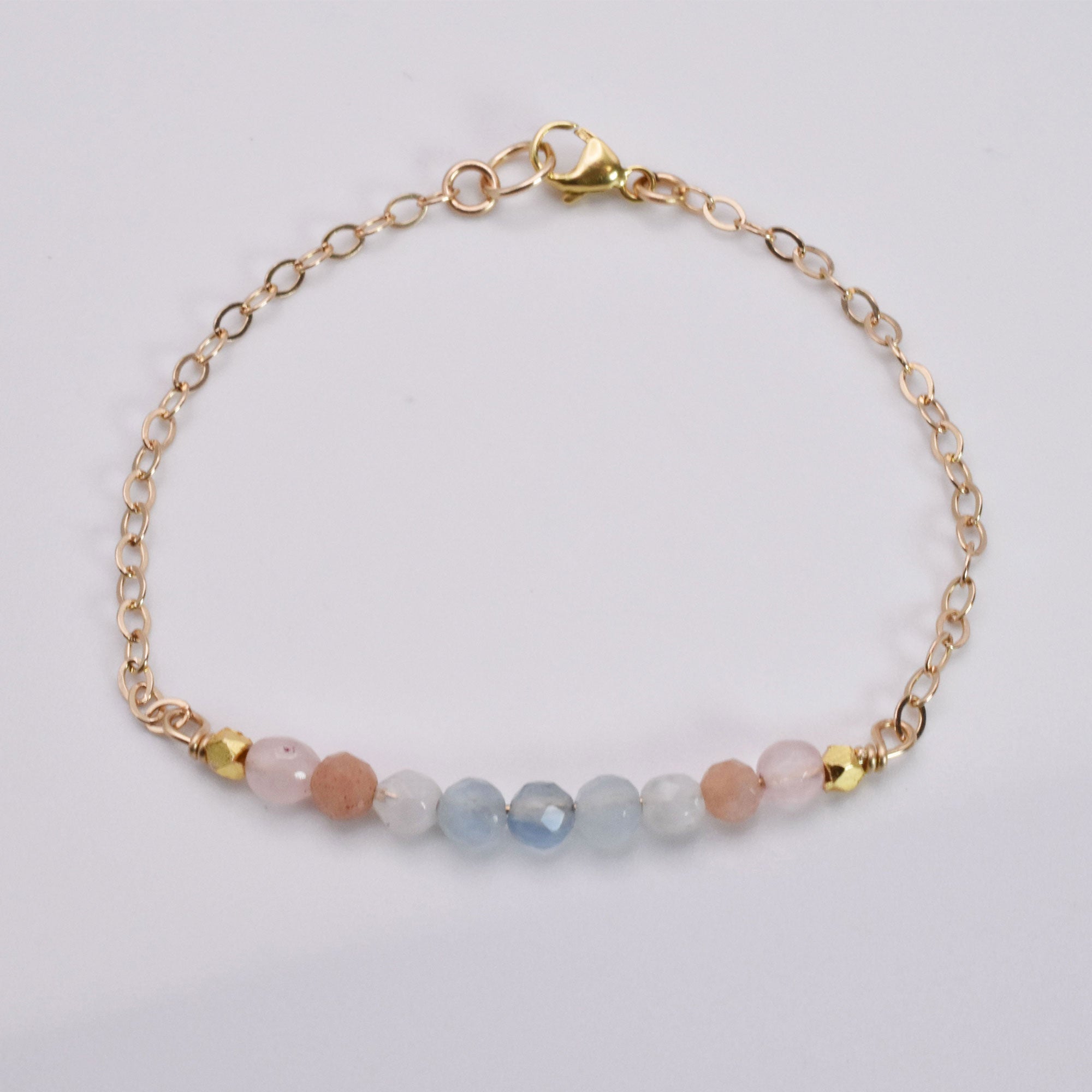 Minimalist Fertility Bracelet Featuring Rose Quartz, Aquamarine and Moonstone