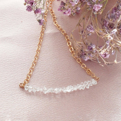 Herkimer Diamond Rose Gold Healing Gemstone Necklace- Dainty Raw Herkimer Jewelry Infused with Reiki - 3Rosebudsco.com