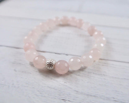 Rose Quartz Healing Gemstone Bracelet Infused with Reiki to Help you Attract Love - 3Rosebudsco.com