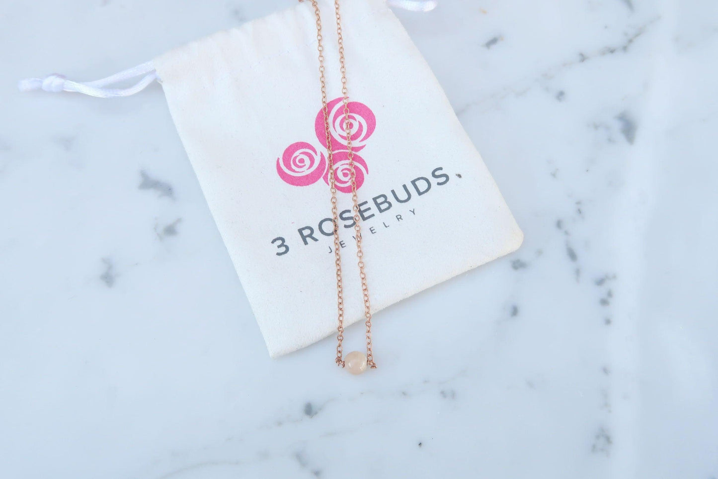 Minimalist Rose Gold Sunstone Healing Gemstone Necklace Infused with Reiki Energy - 3Rosebudsco.com