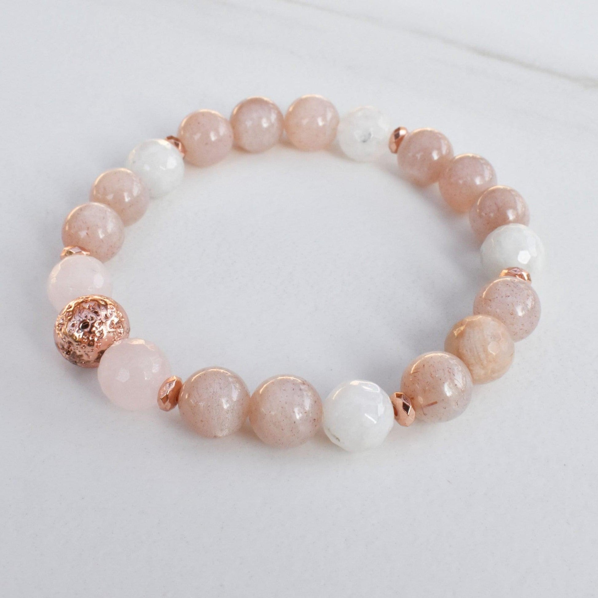 Peach & Rainbow Moonstone Fertility Affirmation Healing Gemstone Bracelet With Reiki Energy - 3Rosebudsco.com