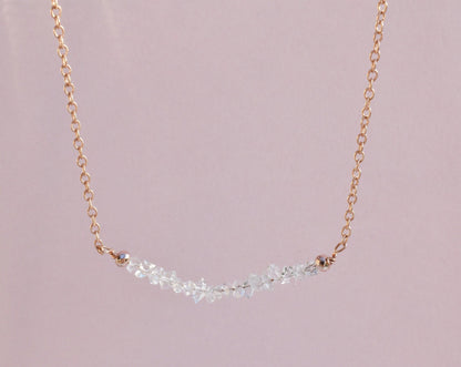 Herkimer Diamond Rose Gold Healing Gemstone Necklace- Dainty Raw Herkimer Jewelry Infused with Reiki - 3Rosebudsco.com