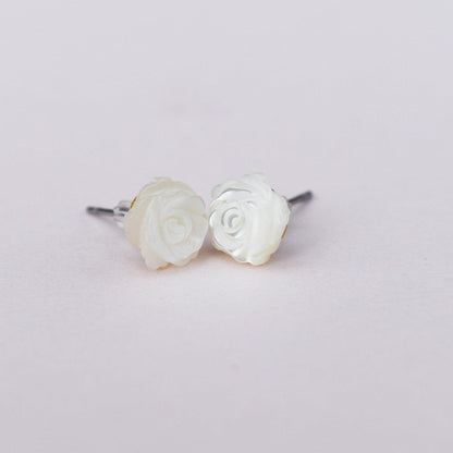 Girls Little Rosebuds Earrings with Mother of Pearls - 3Rosebudsco.com