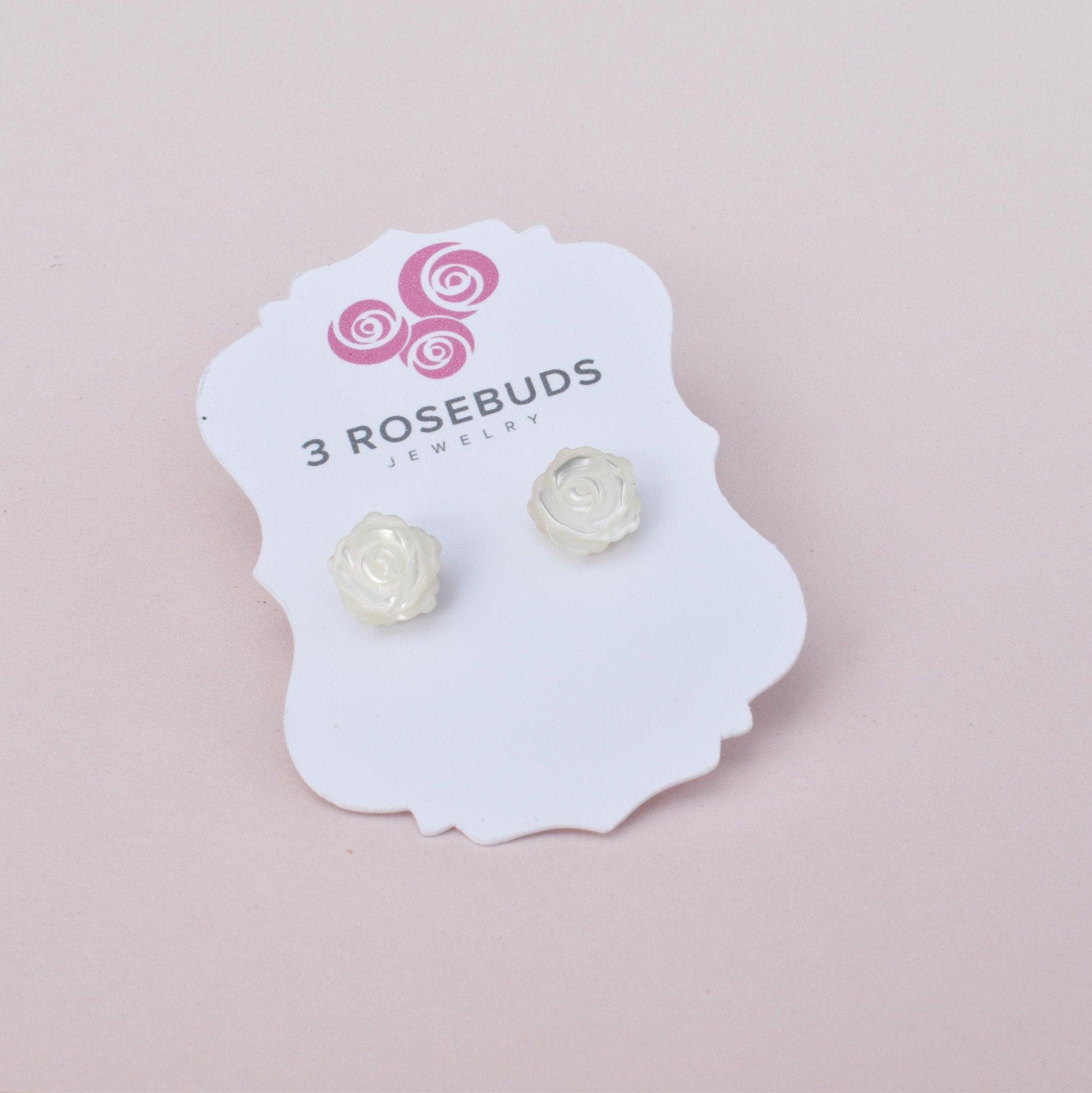 Girls Little Rosebuds Earrings with Mother of Pearls - 3Rosebudsco.com