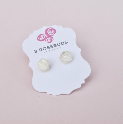 Girls Little Rosebuds Earrings with Mother of Pearls - 3Rosebudsco.com