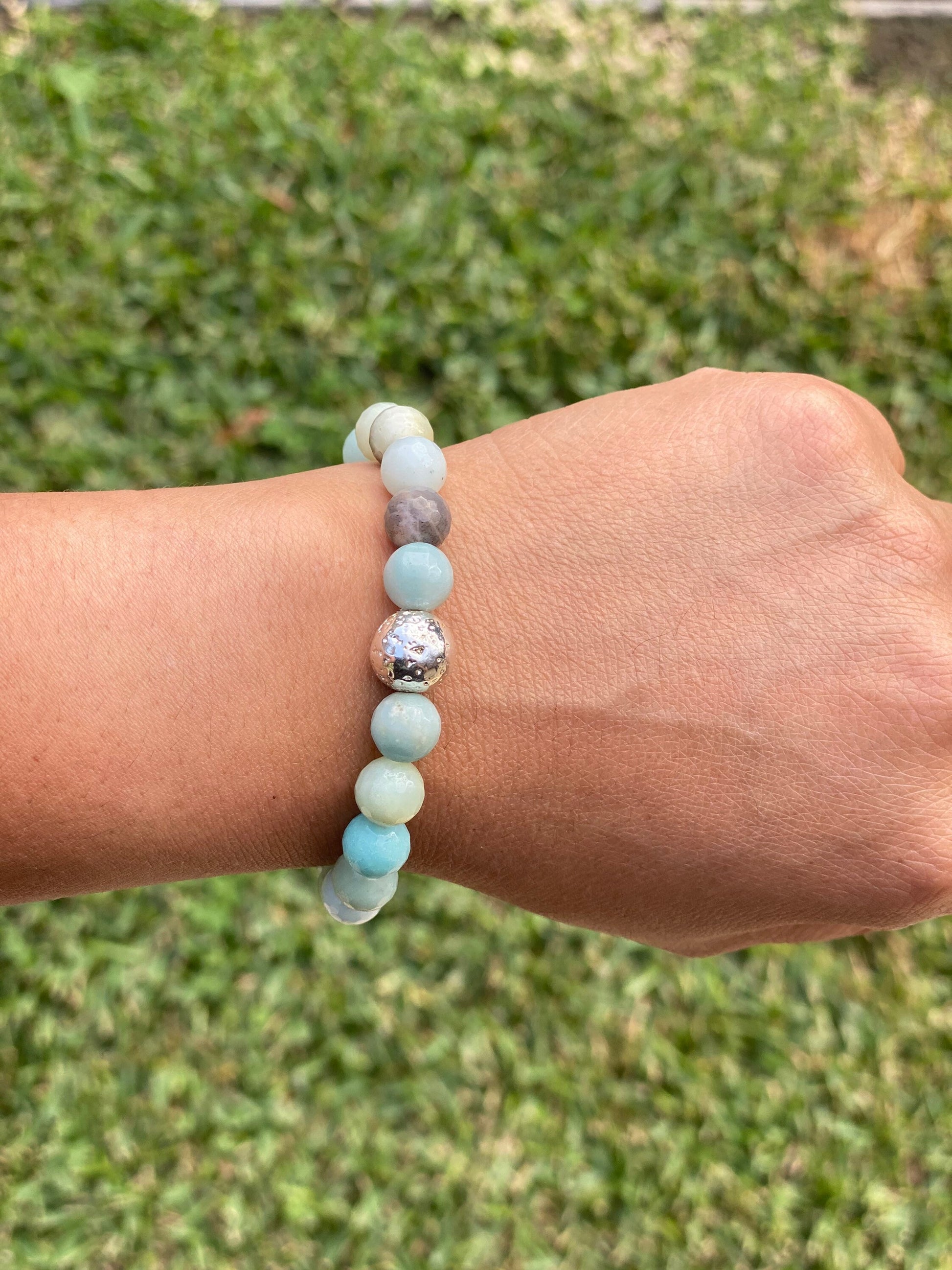 Positive Work Bracelet- Amazonite Healing Stone Bracelet- Empowerment Bracelet - Manifestation Stones - Gossip Pretection Bracelet - 3Rosebudsco.com