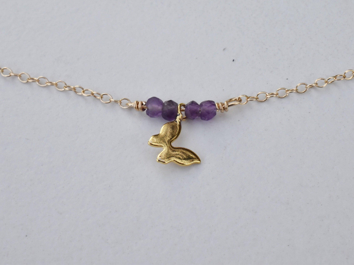 Girls necklace with Butterfly pendant and choice of pink opal or amethyst - 3Rosebudsco.com