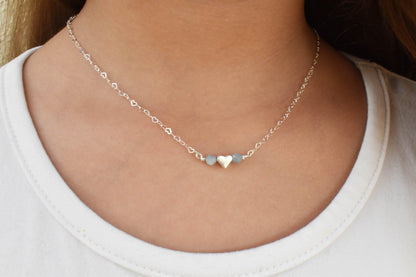 Girls heart necklace with pink opal, aquamarine or rainbow moonstones - 3Rosebudsco.com
