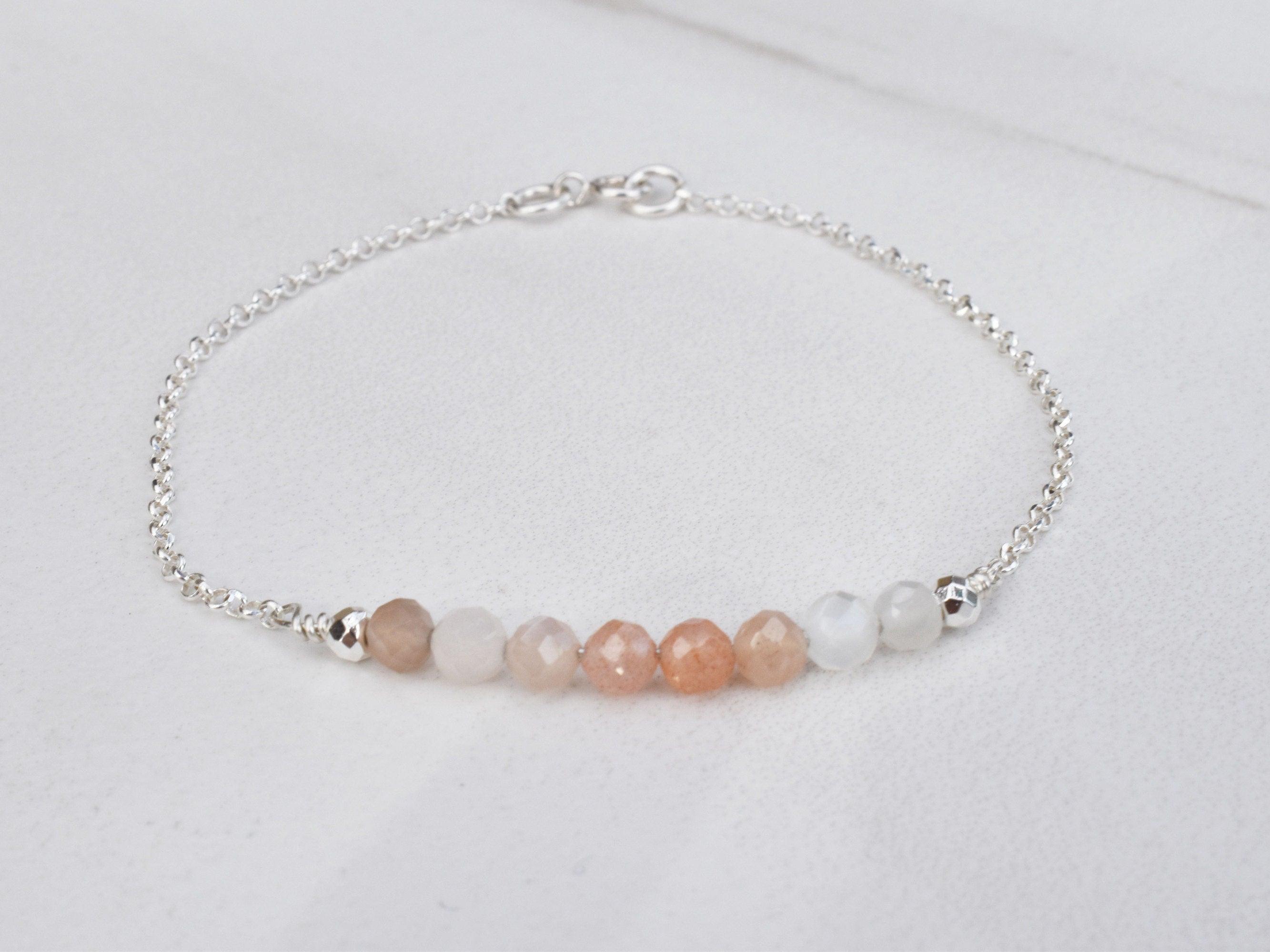 Dainty Peach Moonstone Fertility Healing Bracelet with Reiki Infused Energy - 3Rosebudsco.com