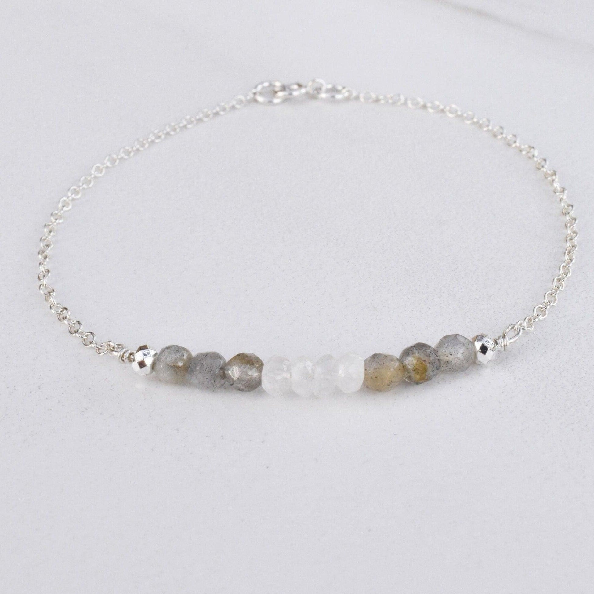 Dainty Labradorite & Moonstone Reiki Infused Bracelet to Awaken Intuition - 3Rosebudsco.com