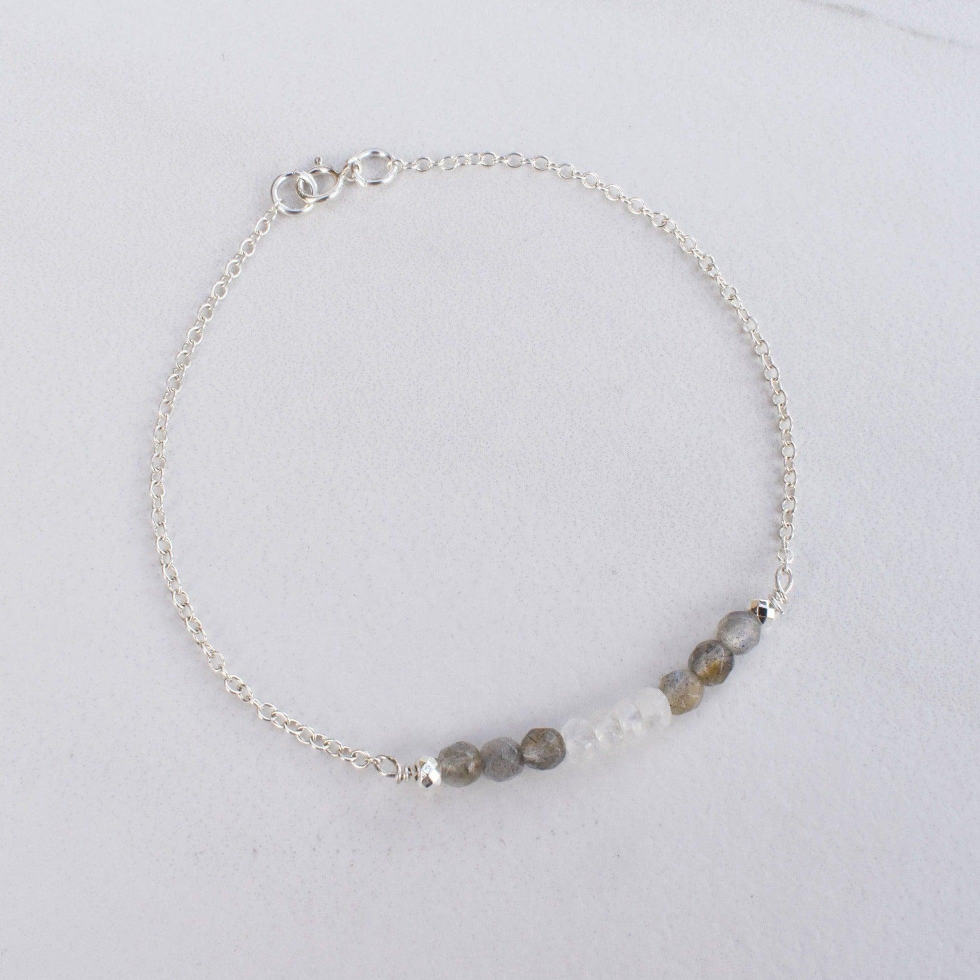 Dainty Labradorite & Moonstone Reiki Infused Bracelet to Awaken Intuition - 3Rosebudsco.com