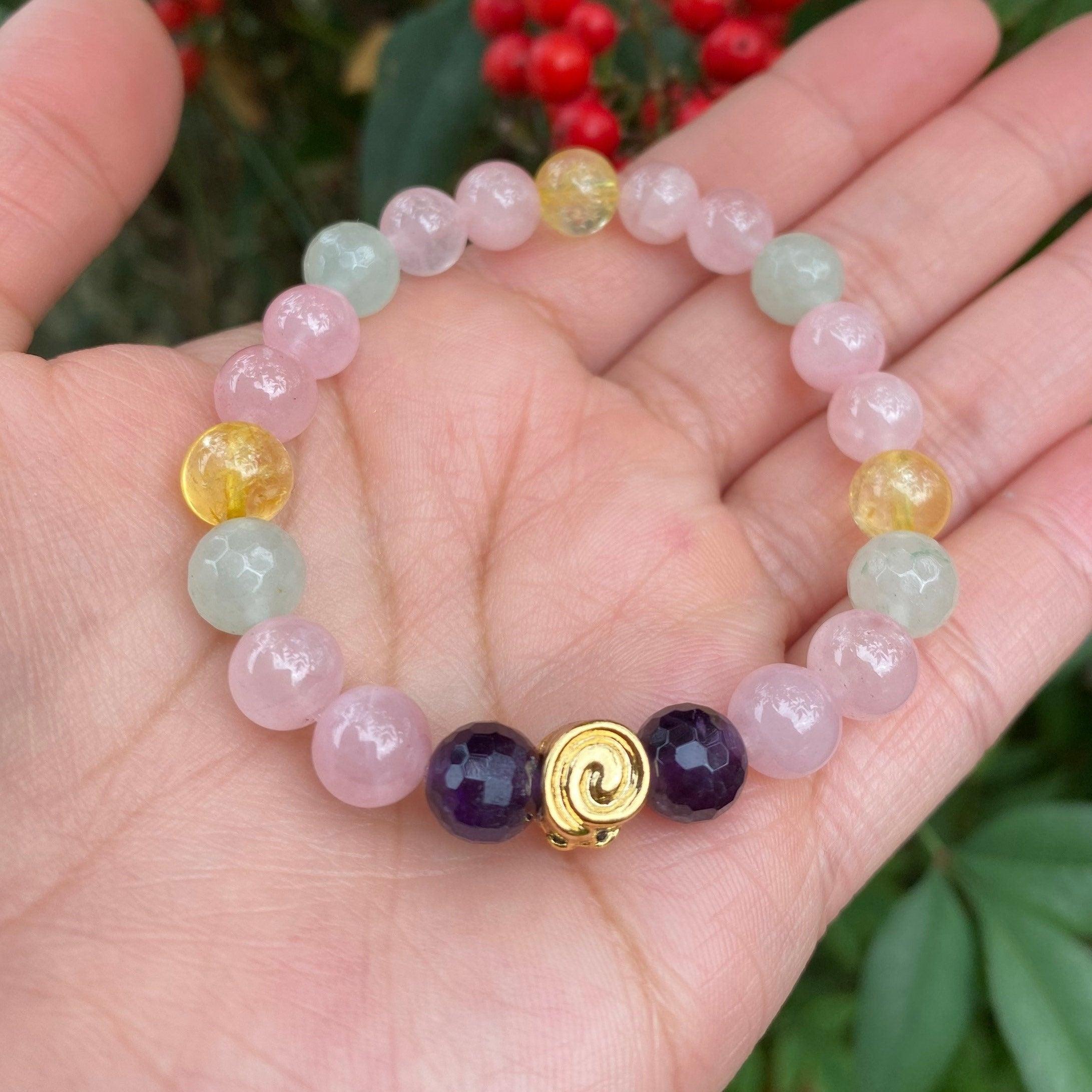All covered healing gemstone necklace to bring you luck, protection, abundance, love and happiness. 