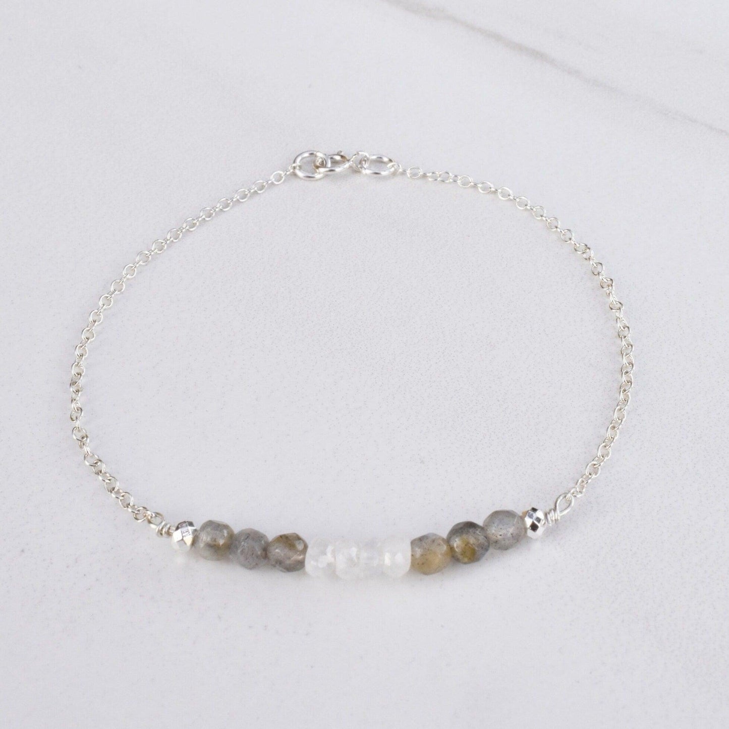 Dainty Labradorite & Moonstone Reiki Infused Bracelet to Awaken Intuition - 3Rosebudsco.com