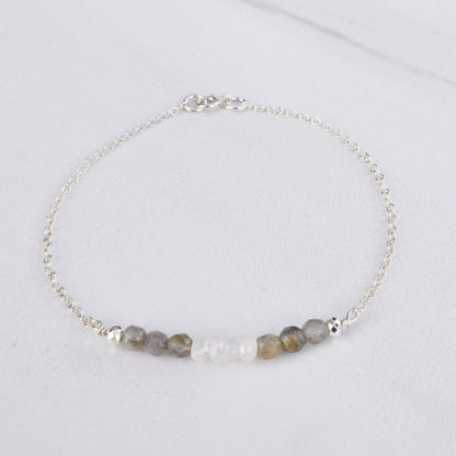 Dainty Labradorite & Moonstone Reiki Infused Bracelet to Awaken Intuition - 3Rosebudsco.com