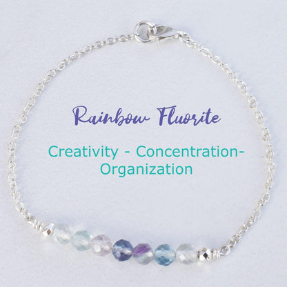 Dainty Rainbow Fluorite Healing Gemstone Bracelet With Reiki Infusion - 3Rosebudsco.com