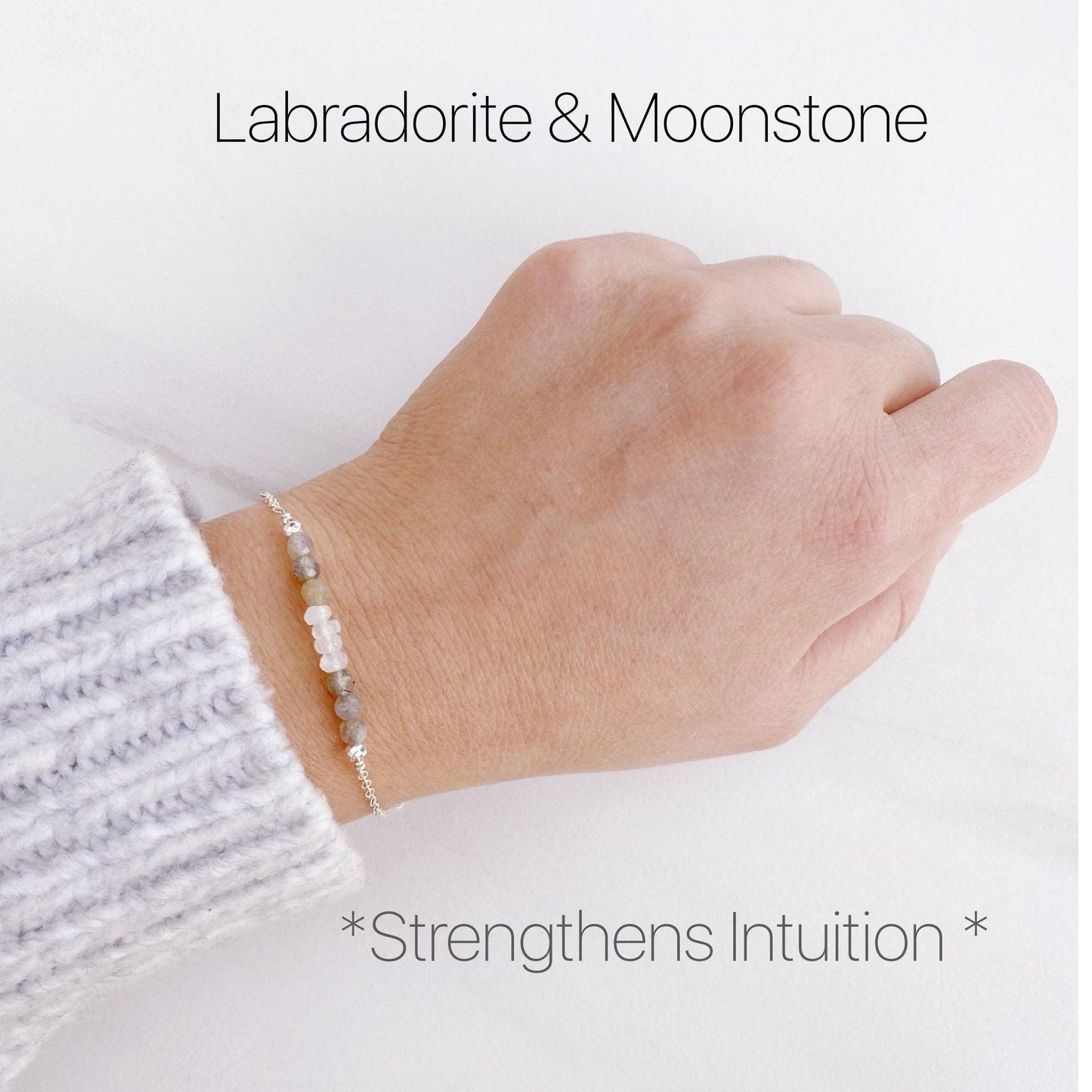 Dainty Labradorite & Moonstone Reiki Infused Bracelet to Awaken Intuition - 3Rosebudsco.com