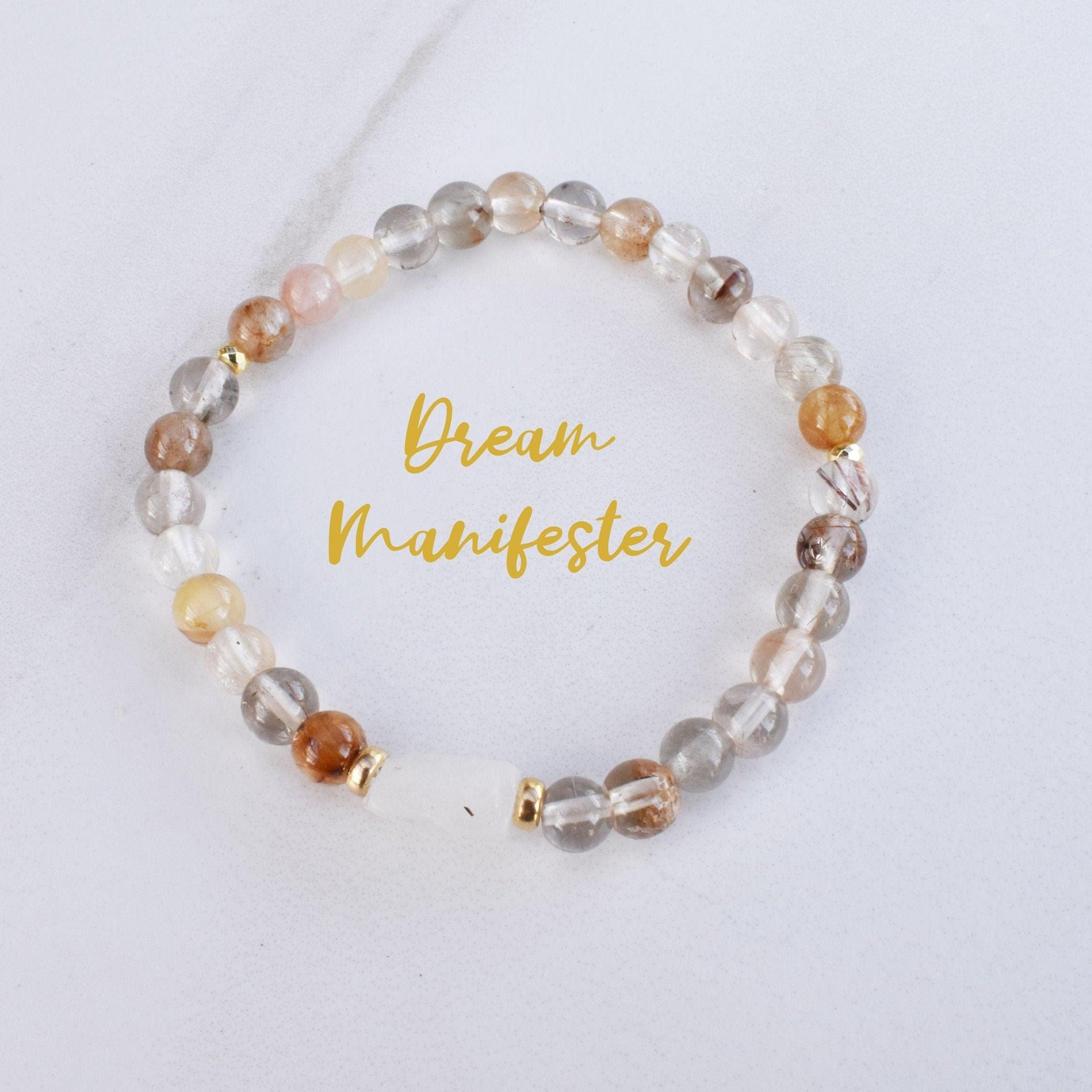 Rutilated Quartz and Moonstone healing Gemstone bracelet to help you manifest your dreams and make them a reality.
