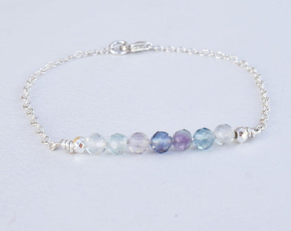 Dainty Rainbow Fluorite Healing Gemstone Bracelet With Reiki Infusion - 3Rosebudsco.com