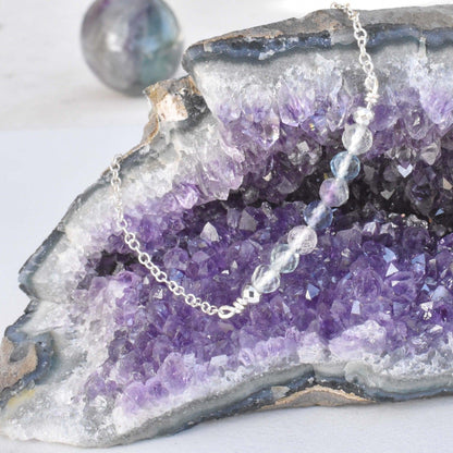 Dainty Rainbow Fluorite Healing Gemstone Bracelet With Reiki Infusion - 3Rosebudsco.com