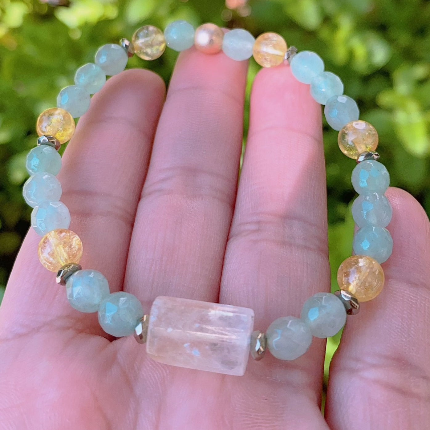 Wealth and Abundance Healing Gemstone Bracelet featuring the top  Crystals for Abundance such as Green Aventurine, Citrine, and Pyrite.