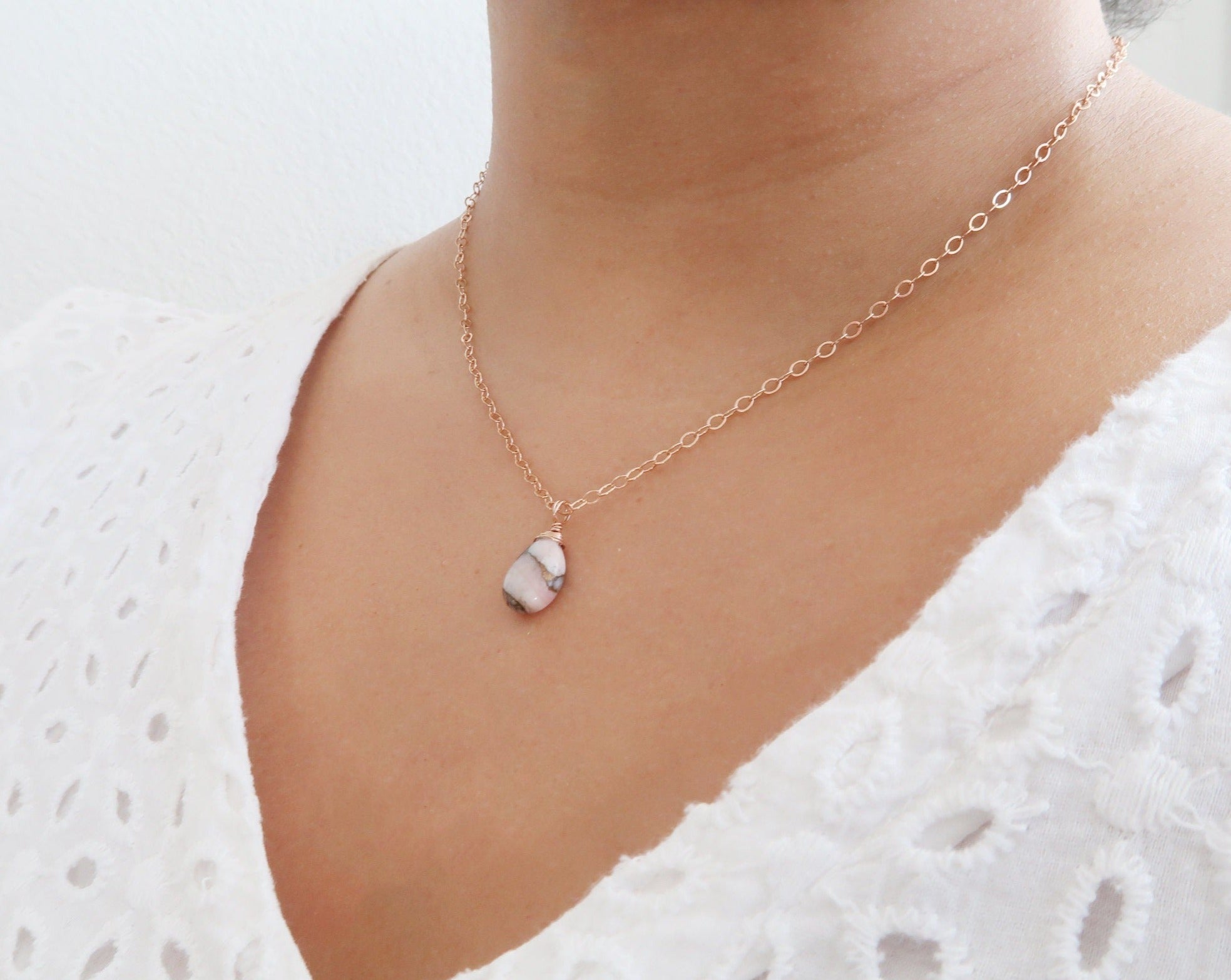 Pink Opal & Copper Healing Gemstone Necklace Infused with Reiki Healing Energy - 3Rosebudsco.com