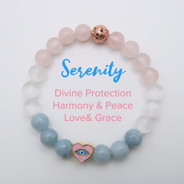 Serenity Healing Gemstone Bracelet with Evil Eye Protection - Infused with Reiki Healing Energy - 3Rosebudsco.com
