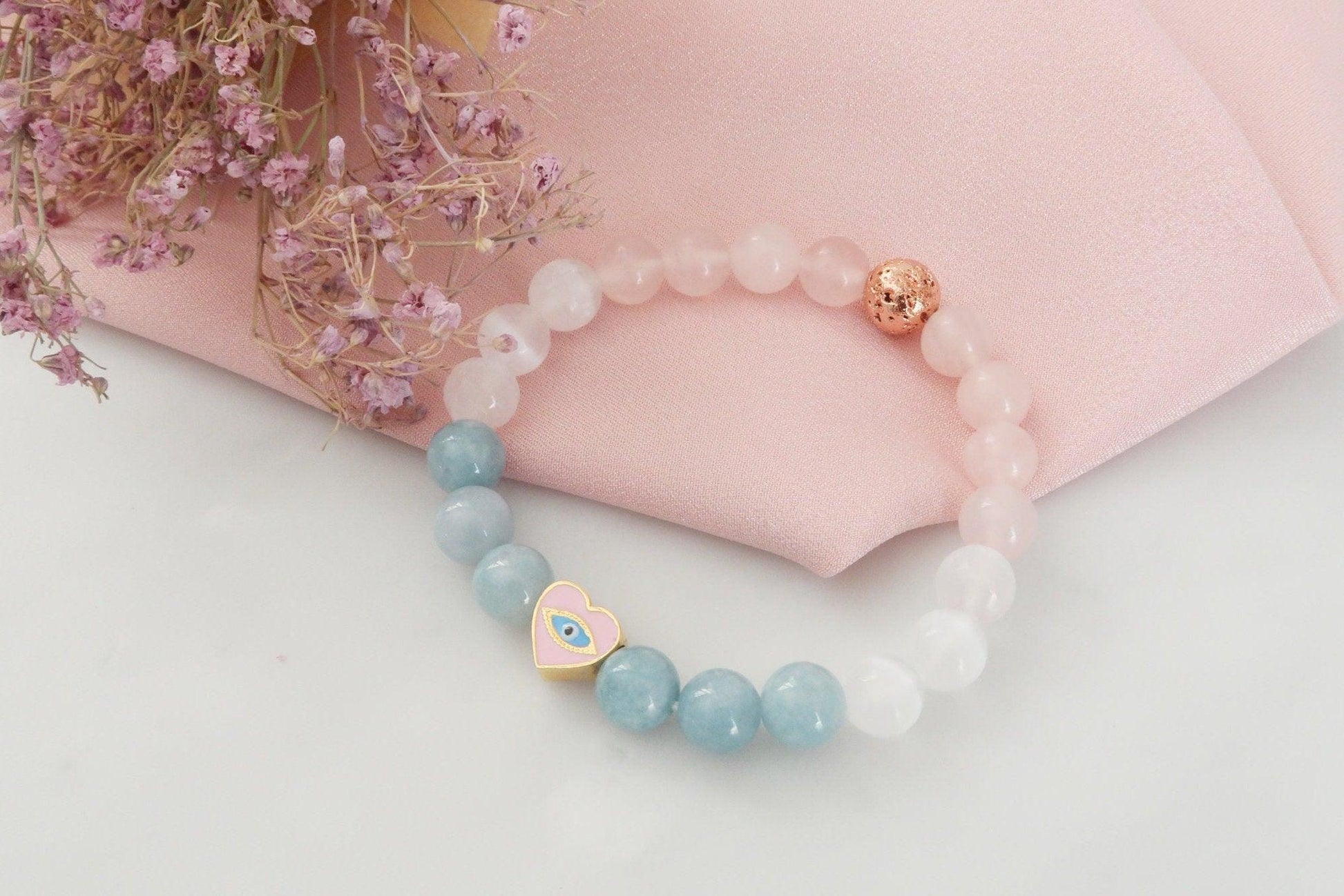 Serenity Healing Gemstone Bracelet with Evil Eye Protection - Infused with Reiki Healing Energy - 3Rosebudsco.com