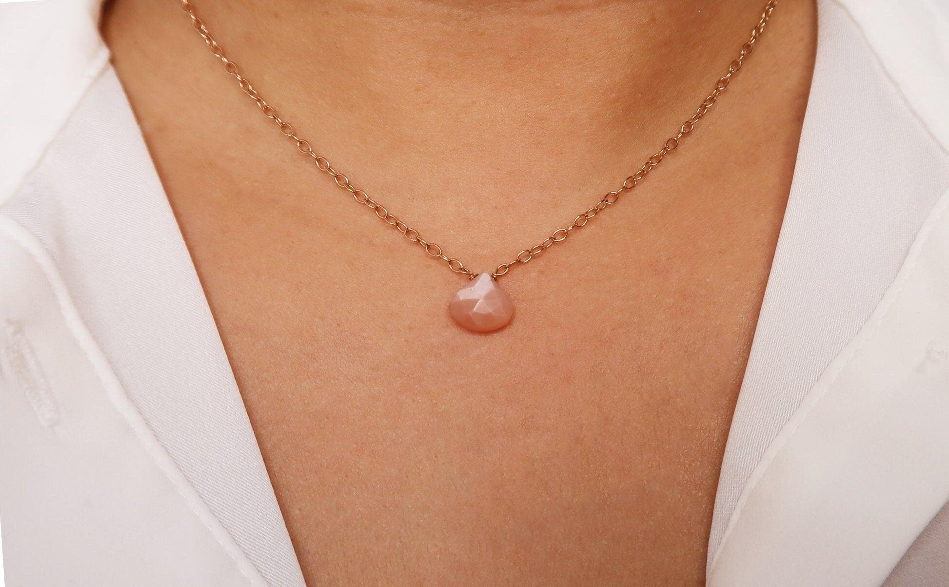 Peach Moonstone Gemstone Necklace With Reiki Infused Energy - 3Rosebudsco.com