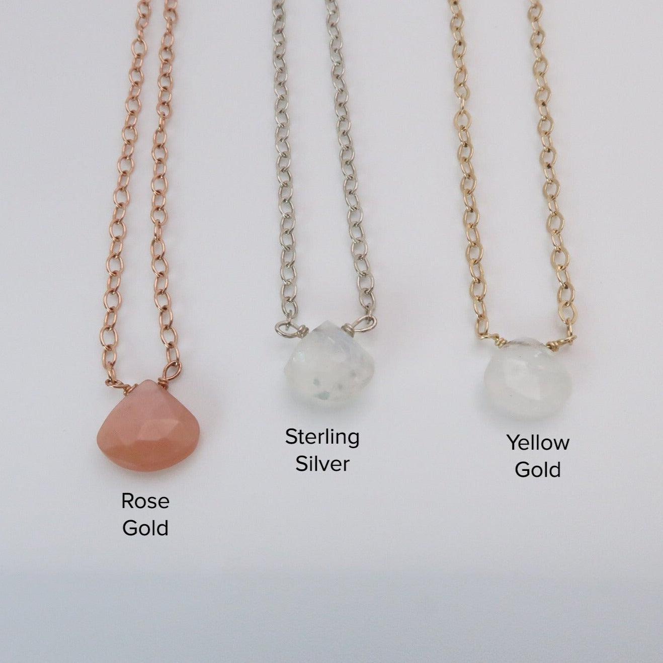 Peach Moonstone Gemstone Necklace With Reiki Infused Energy - 3Rosebudsco.com