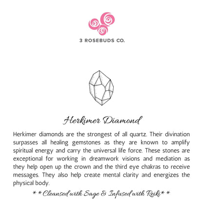 Herkimer Diamond Rose Gold Healing Gemstone Necklace- Dainty Raw Herkimer Jewelry Infused with Reiki - 3Rosebudsco.com