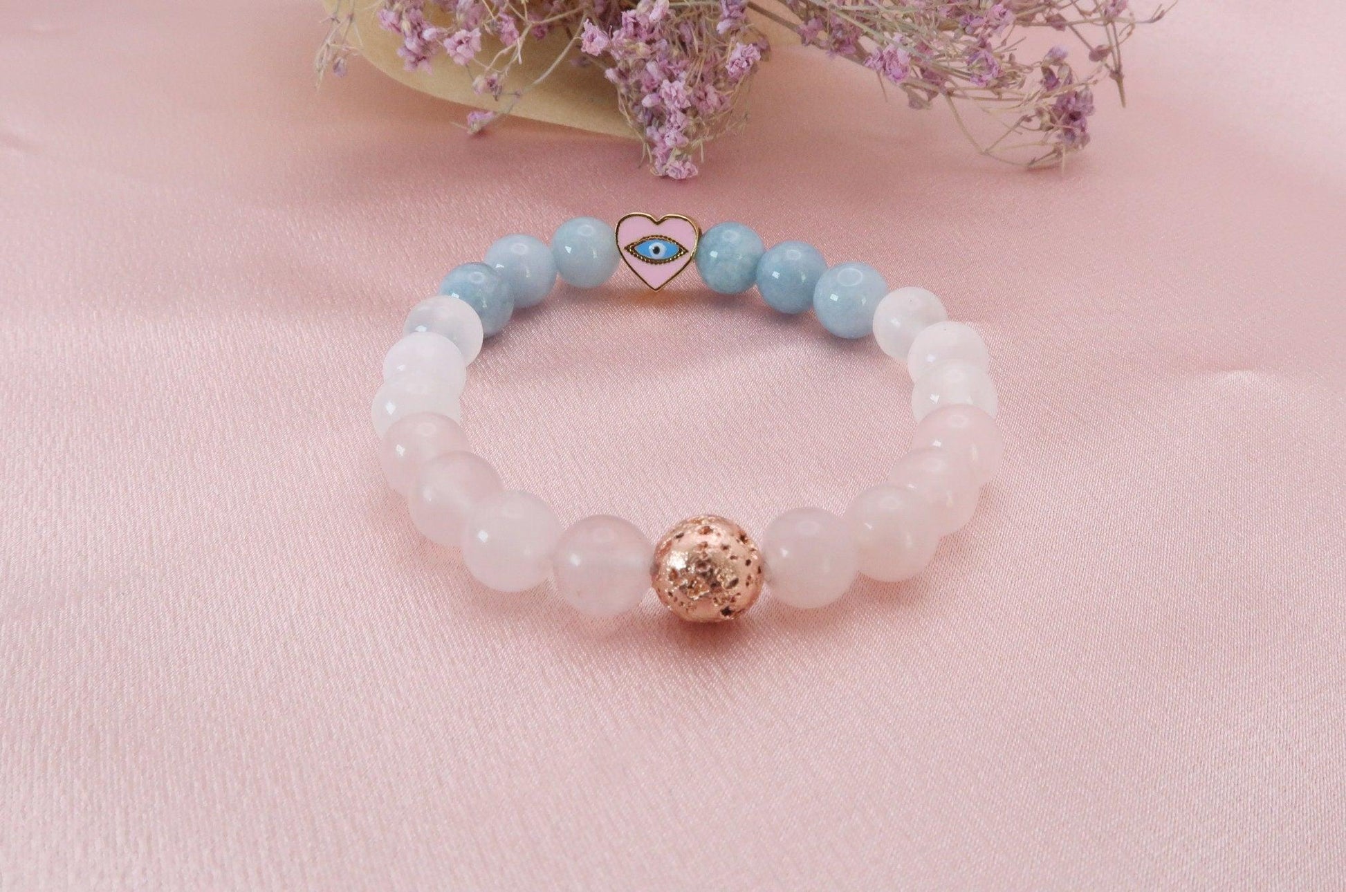 Serenity Healing Gemstone Bracelet with Evil Eye Protection - Infused with Reiki Healing Energy - 3Rosebudsco.com