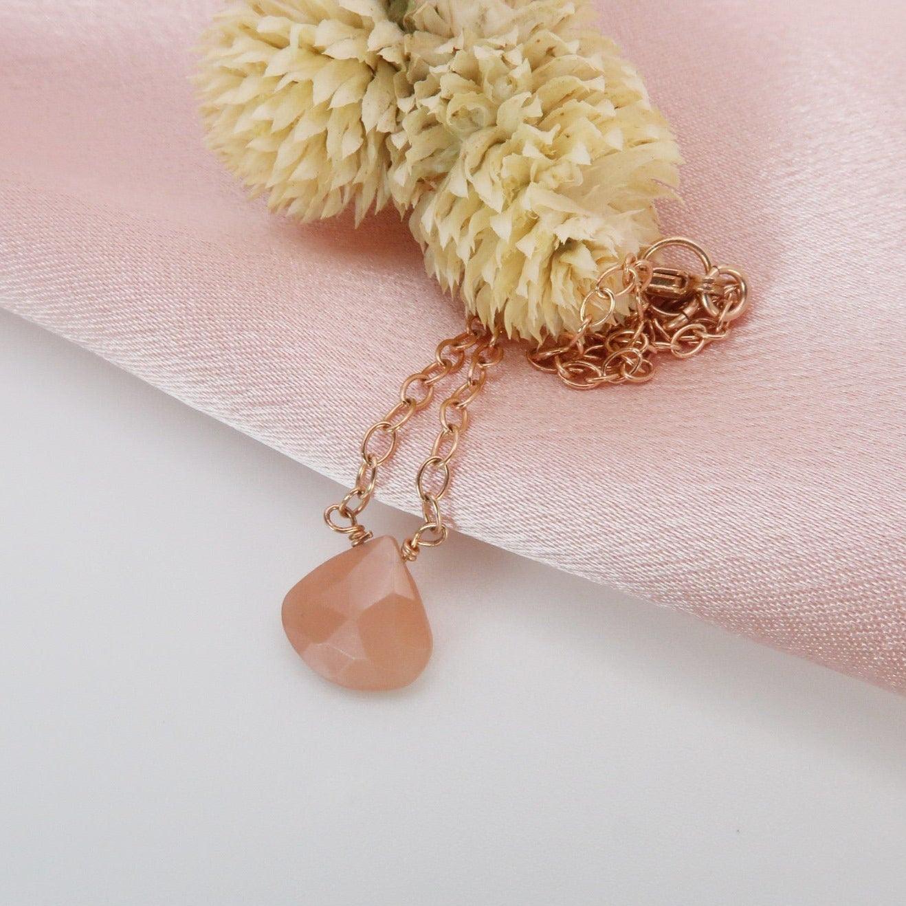 Peach Moonstone Gemstone Necklace With Reiki Infused Energy - 3Rosebudsco.com