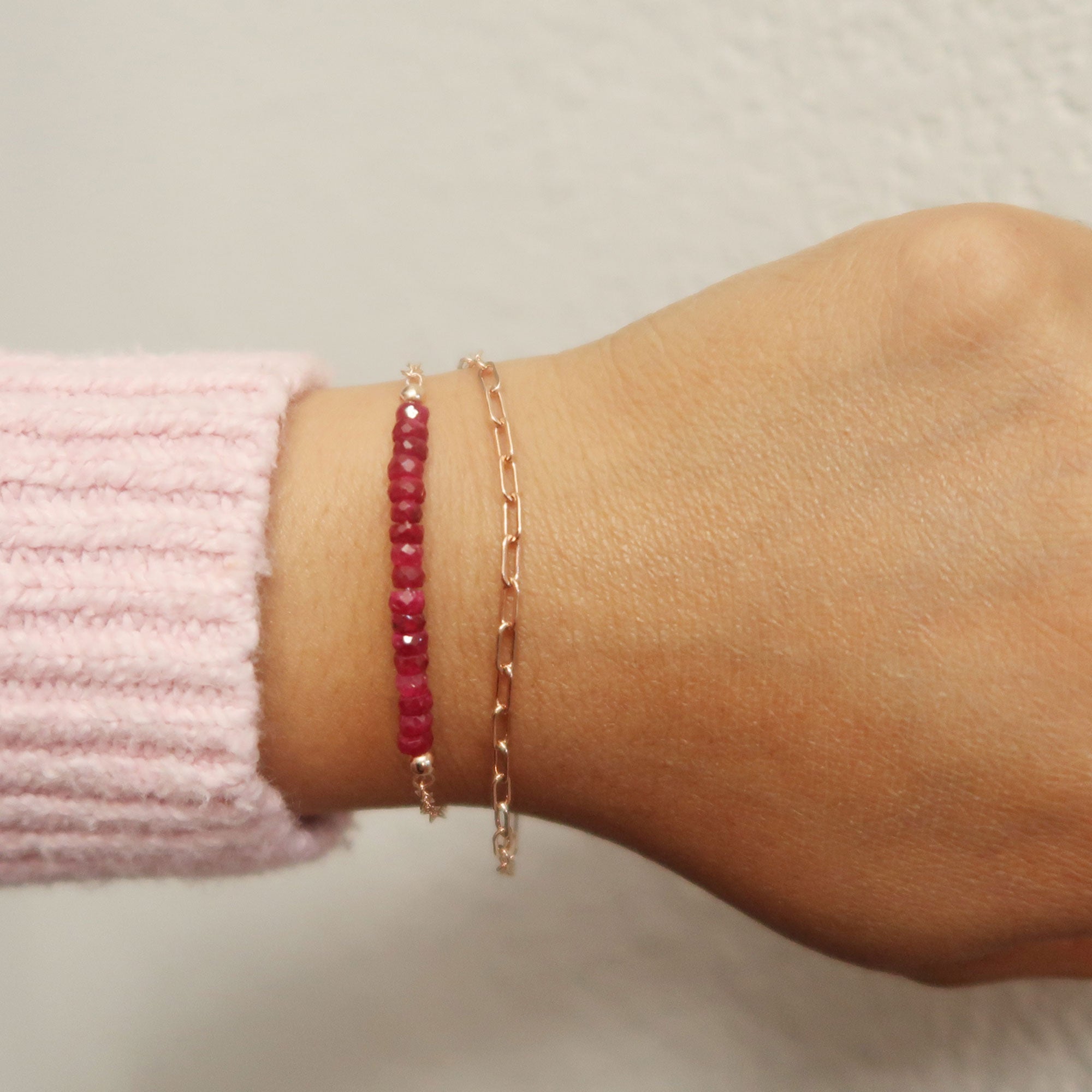 Red Ruby Double Layered Bracelet With Option of 14k Gold Filled, Rose Gold Or Sterling Silver