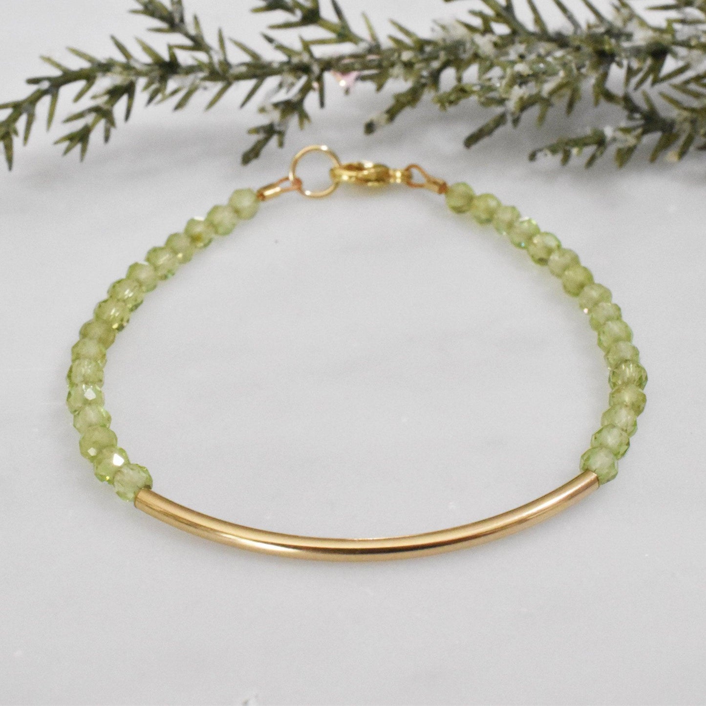 Dainty Gold Peridot Bracelet -August Birthday Gemstone Bracelet - 3Rosebudsco.com