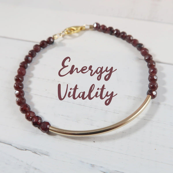 Red Garnet Gemstone Healing Bracelet. Dainty Garnet Bracelet for Energy & Vitality.